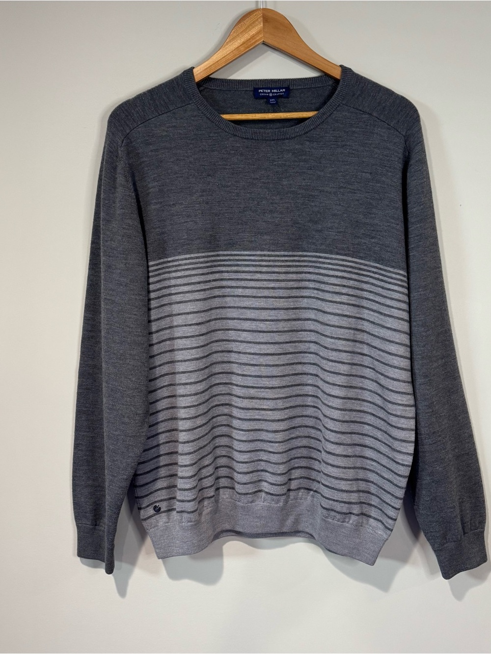 Peter Millar Crown Crafted Grey Striped Merino Wool Sweater Quiet Luxury XXL